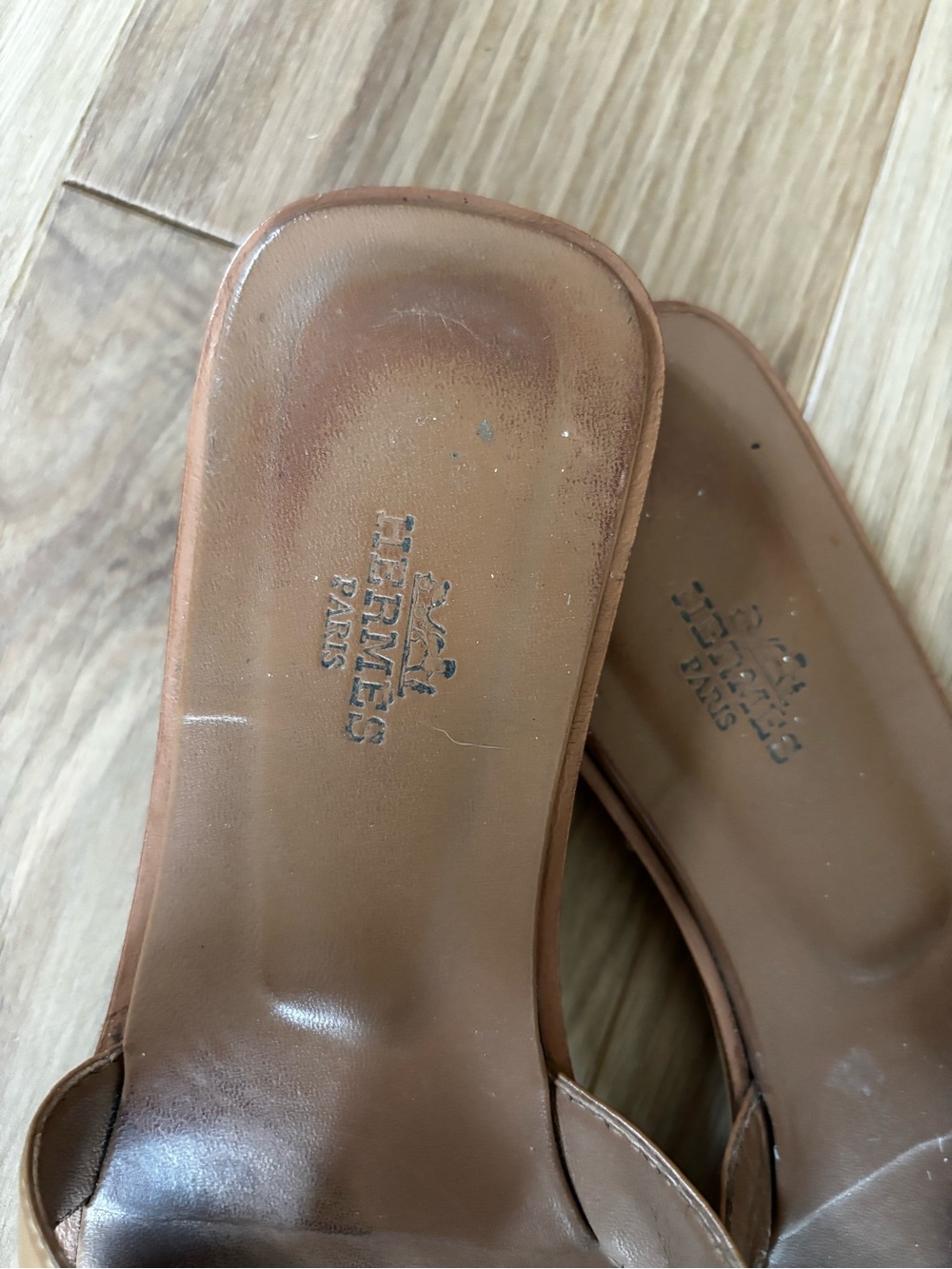 Hermes Tan Brown H-Cut Leather Slide Sandals - Picture 4 of 5